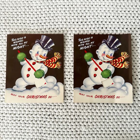 Vintage 2 USA Full O Fun Mid Century Paper Pop Up Snowman Christmas Cards READ - Picture 1 of 5